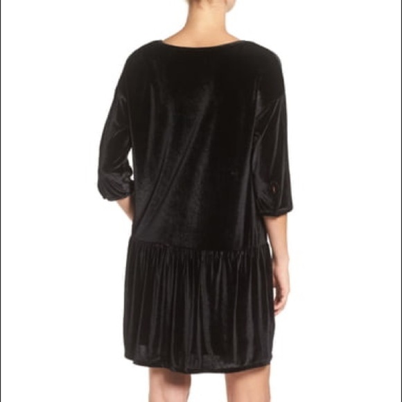 Hinge Black Velvet Drop Waist Shift Dress Small - Picture 2 of 7